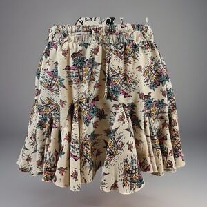 Rock & Roll Denim Tropical‎ Print Ruffle Mini Skirt Elastic Waist L